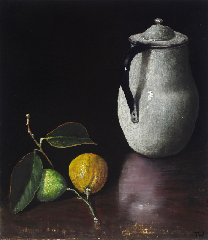 White jug with lemons