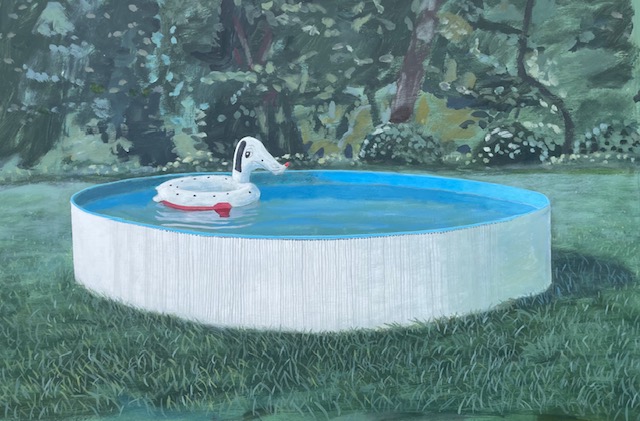 Inflatable dalmatian in clark pool
