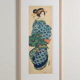 IKEDA EISEN (1790 – 1848) A courtesan wearing a blue and white kimono decorated with flying bats, an auspicious symbol of prosperity  c. 1820