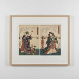 UTAGAWA KUNISADA (TOYOKUNI III) (1786 – 1864) Two prints from the series, Yamanmoto-bunko nishi-e awase (A collection of matching awase images in harmony with each other) A mother playing with her child and a nobleman wearing flowing hakama pants and...