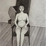 Nude seated frontal with folded screen behind 1982
