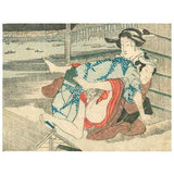 Attributed to UTAGAWA KUNISADA (1786 – 1864) Lovers making love overlooking the Sumida river  c. 1840
