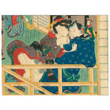 Attributed to UTAGAWA KUNISADA (1786 – 1864) A courtesan with maiko in attendance making love on a balcony  c. 1840