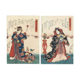 UTAGAWA KUNISADA (TOYOKUNI III) (1786 – 1864) Two prints from the series, Yamanmoto-bunko nishi-e awase (A collection of matching awase images in harmony with each other) A mother playing with her child and a nobleman wearing flowing hakama pants and...