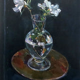 Still life with camelias on circular table 2024
