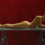 Poised figure on trestles with red 2023