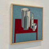 Jug, 2 bottles, vessel, red on blue 2024