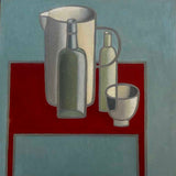 Jug, 2 bottles, vessel, red on blue 2024